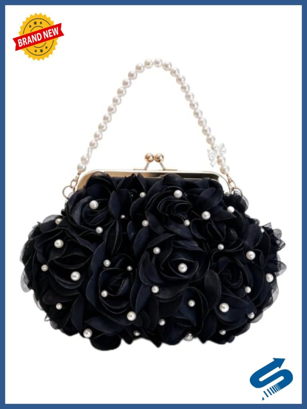 Pearl Floral Clutch Kiss Lock Evening Bag 3D Flower Evening Purse